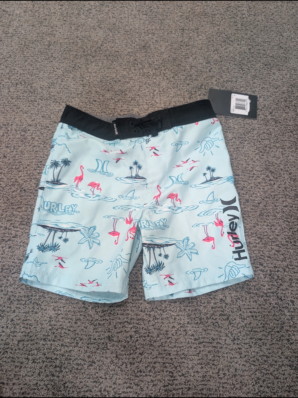 Hurley Boys Mint and Pink Flamingo Swim Trunks